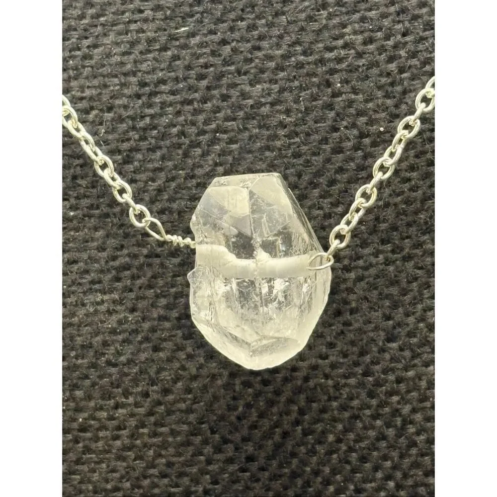 Quartz Crystal and Silvery Necklace, NEW, Handmade, Natural Stone